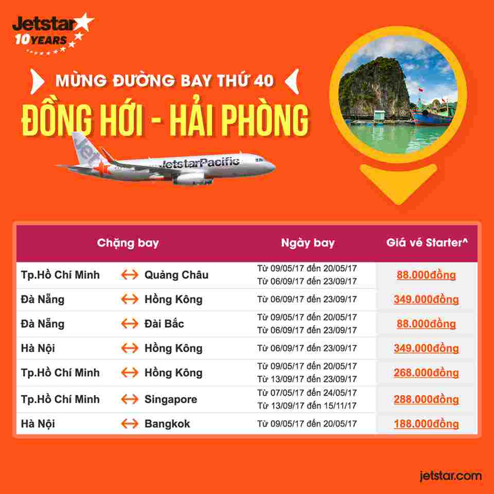 Jetstar pacific chính thức mở đường bay Đồng Hới – Hải Phòng: