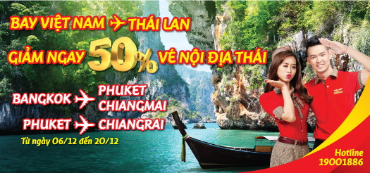 VIETJET AIR KHUYẾN MÃI GIẢM 50% GIÁ VÉ ĐI BANGKOK